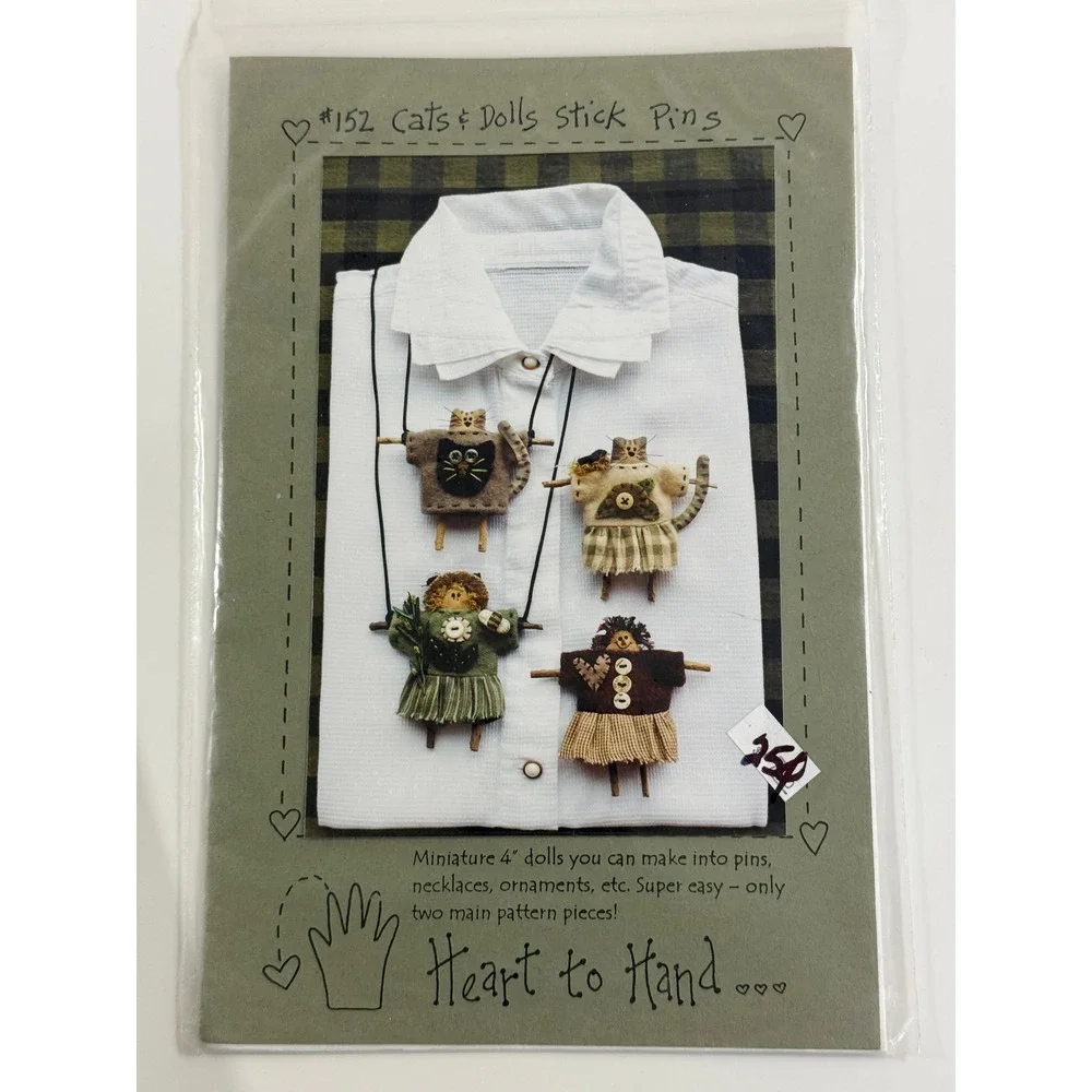 Heart to Hand Sewing Pattern #152 Cats & Dolls Stick Pins Primitive Folk Art